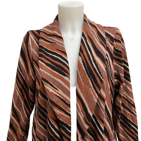 Dennis Basso Jacquard Open Front Knit Cardigan Sweater Safari Print sz US Large - Picture 2 of 12